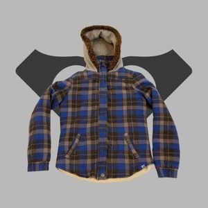 ROXY Faux Fur Plaid Hooded Jacket